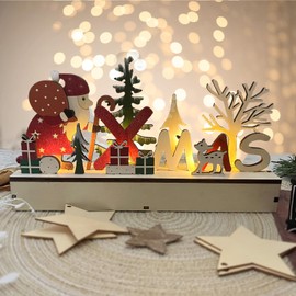 Christmas Decoration Light Letters Xmas, LED Christmas Decoration Merry Christmas Lettering Wood, Christmas Tree Santa Deer Decoration Christmas LED Lettering, Winter Windowsill Christmas Table