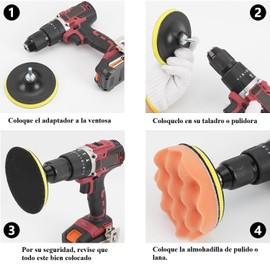 Almohadillas Pulidora Kit Esponja Lana Espuma Encerado Borla Pulgadas 5/7 Pulir Auto Esmalte Coche Set 8pzs (5 Pulgadas)