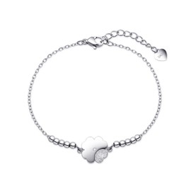Dada Gioielli - Women's Stainless Steel Bracelet with Lucky Clover Pendant - Christmas Gift 2024 - Matching Necklace, stainless steel, Cubic zirconia