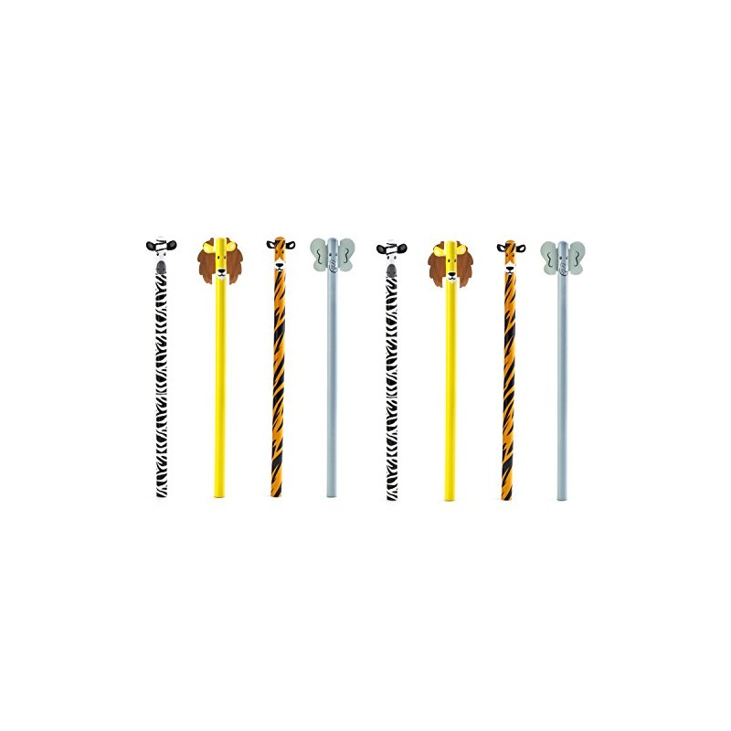 KIKKERLAND Safari Animal Pencil Set (Pack 2 of 4 Pencils)