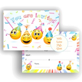 Edition Colibri 10 Birthday invitation cards for kids featuring cheerful emoticons with party hats – fun emoji-style invites for girls and boys