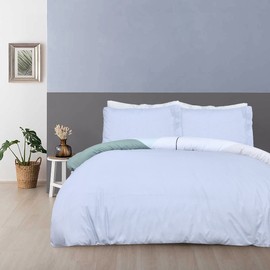 Sleepdown Oversize Geometric Panel Teal Blue Reversible Duvet Cover Quilt Pillow Cases Bedding Set Soft Easy Care - Single (135cm x 200cm)