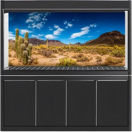 MIRRORANG 120x46cm Reptile Habitat Background Blue Sky Oasis Cactus Desert Terrarium Background Vinyl Background