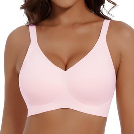 Vinfact Womens Comfortable Wireless T Shirt Bra No Underwire Seamless Full Coverage Bralettes Push Up Supportive Bras for Women, Pink, XL