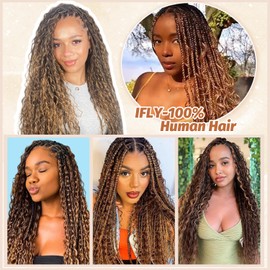 Human Braiding Hair Deep Wave Human Hair Extensions No Weft Curly Bundles Human Hair for Boho Braids Human Hair Bundles Hair Extension 18 Inches 50 g 4/27 Highlight Blonde Brown