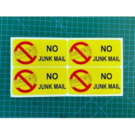 Outdoor/Indoor (4 Pack) 101.6mm x 50.8mm (4 inch X 2 inch) No Junk Mail Warning Sign Back Adhesive Vinyl Decal Sticker for Door or Letter Mail Box