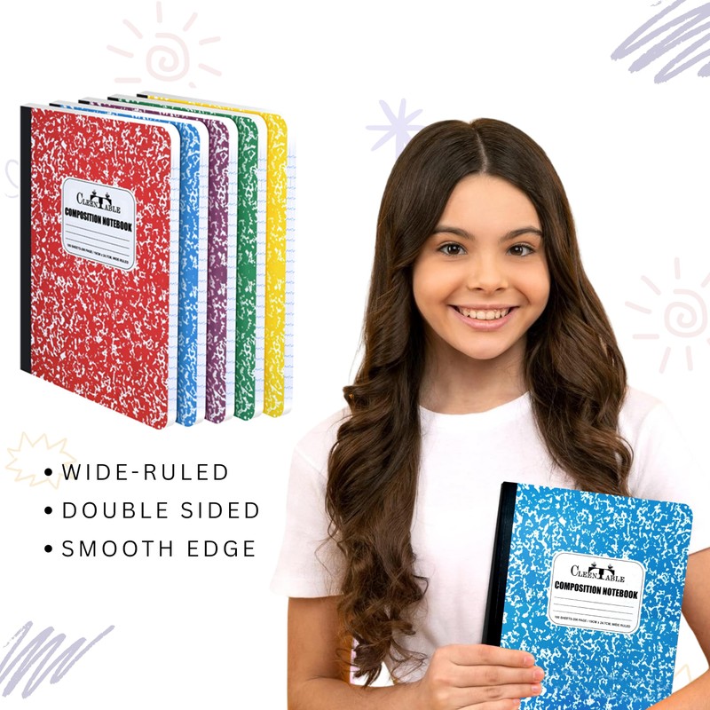 CLEENTABLE Compsition Notebook 5 Pack, Mixed College Ruled Paper, Notebooks