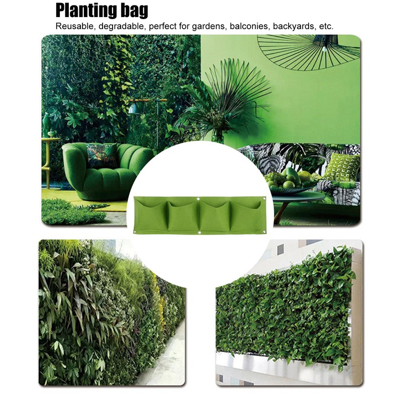 4Pcs 4 Pocket Plant Grow Bag Wall Mounted Reusable Degradable
