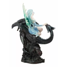 Large Ice Elemental Fairy With Night Fury Dragon Statue 14"L Fantasy Witch Fairy