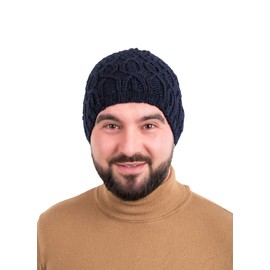 SAOL 100% Merino Wool - Irish Cable Knit Winter Hat for Men's (US, Alpha, One Size, Navy)