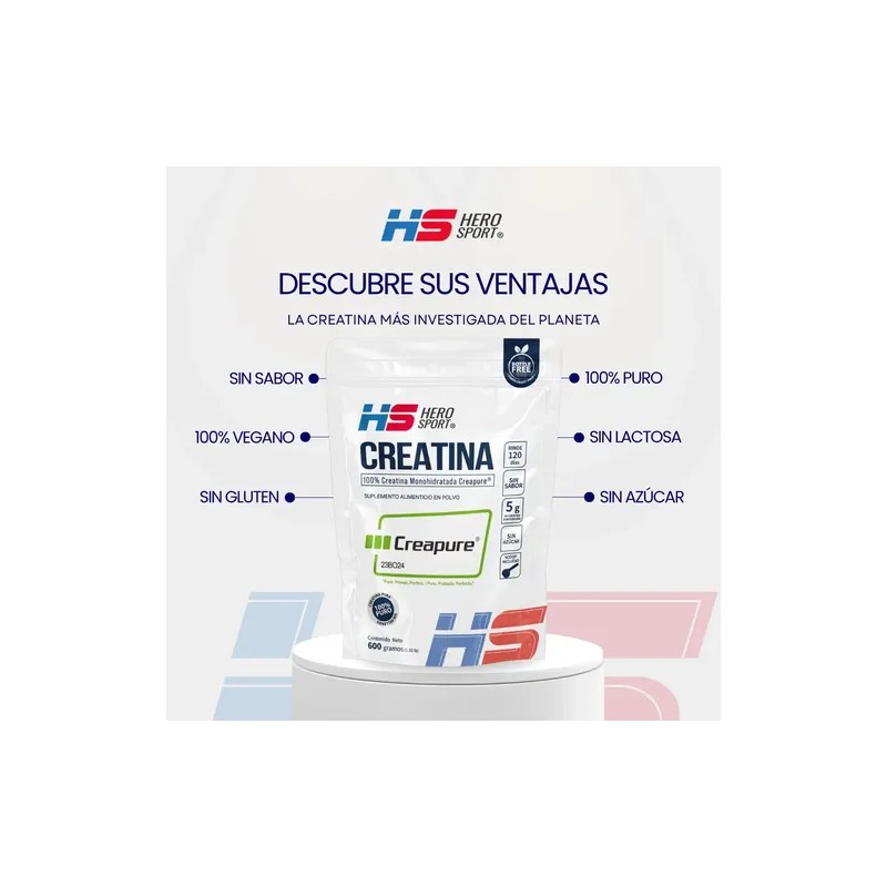 Hero Sport Creatina Monohidratada Creapure 600g 120 Servs Sabor Sin