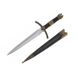 Wuu Jau Co H-5923 Medieval Dagger with Golden Handle Design and Black Scabbard, 14"