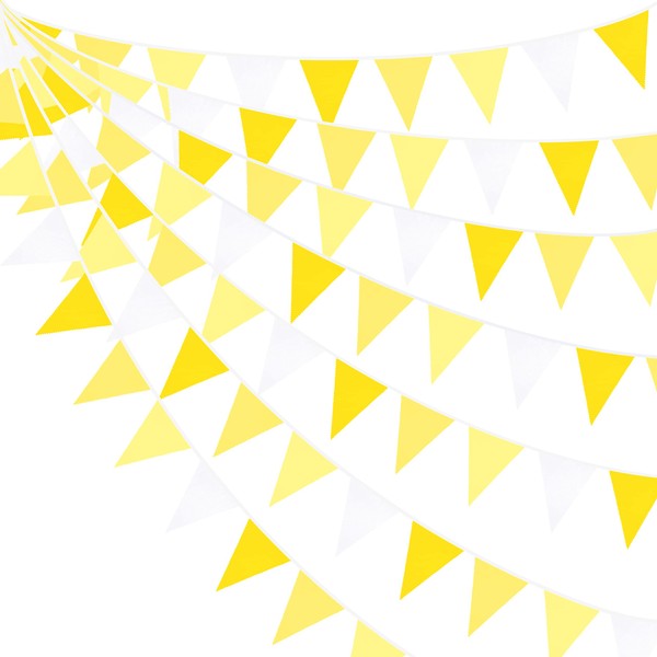 10M/32.8 Ft Yellow White Bunting Banner Fabric Cotton Pennant Bunting