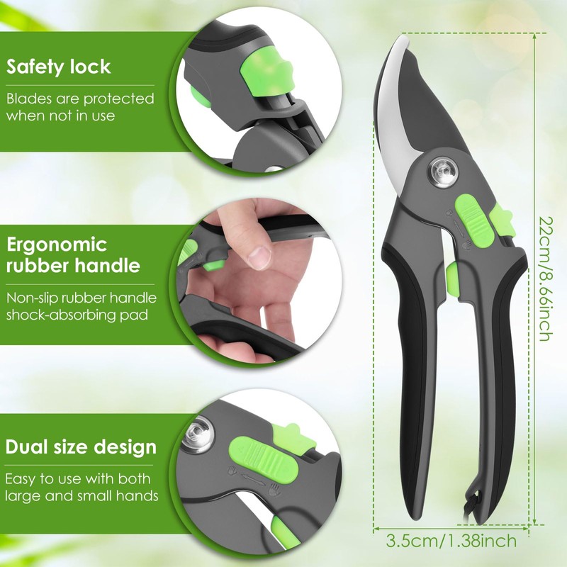 2 Pcs Pruning Shear Sturdy Steel Hand Pruner with Ergonomic