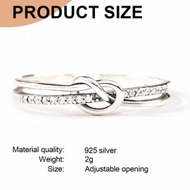 PSOWQ 925 Sterling Silver Rings Women Love Knot Rings for Adjustable Open Finger Spring Rings Jewellery Gifts Crossed Rings for Women with Zirconia, Size: