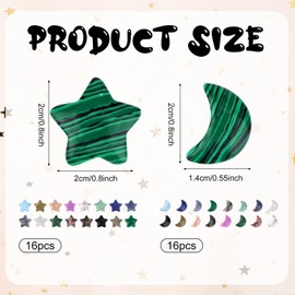 XIHIRCD 32pcs Worry Stone, 0.8in Star and Moon Shaped Crystals Gemstones Pocket Palm Crystal Stones Gifts for Meditation Balancing DIY Teacher Christmas Mother's Day