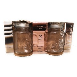 Circleware Honey Bee Mason Jar Mug Glass Salt and Pepper Shakers with Glass Handles and Metal Lids, Set of 2, 5 oz., Clear