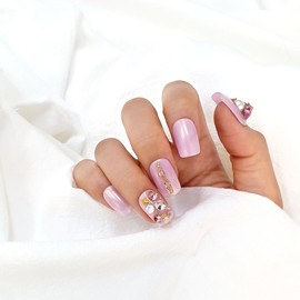 Lovely pink powder handmade nail tips - Ballerina M / 러블리 핑크파우더 수제네일팁 - 발레리나M