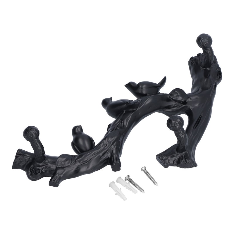 Decorative Hook Black Bird Branch Shape Three Dimensional Wall Mounted