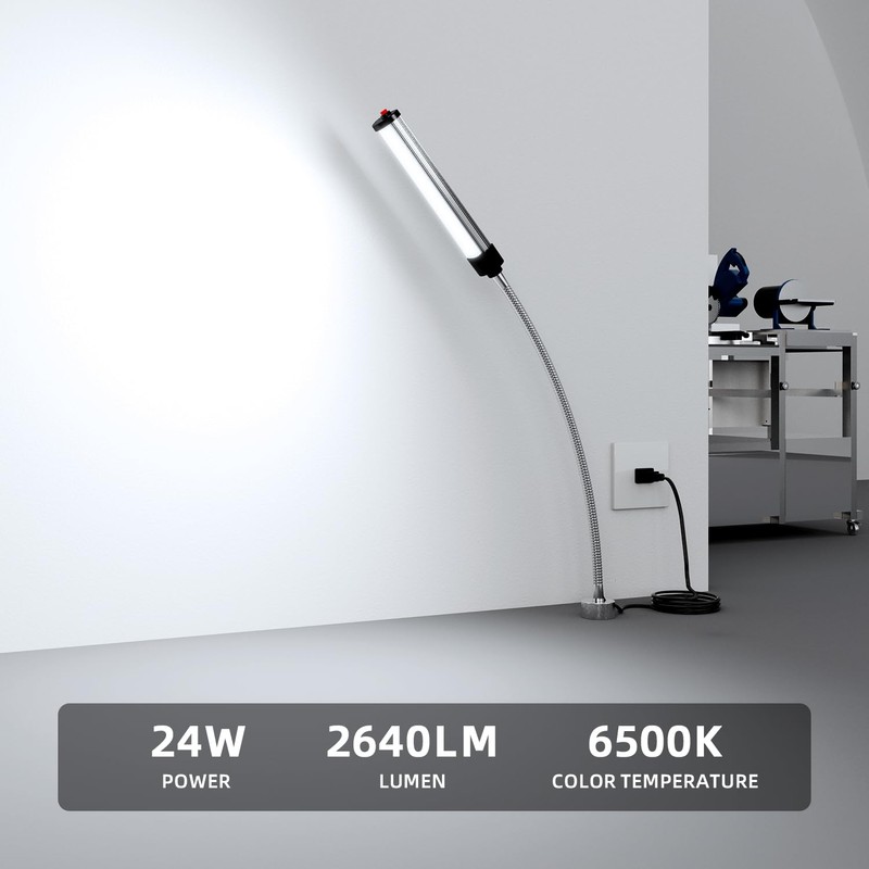 LED Magnetic Work Light, 24W high Brightness,Flexible Gooseneck lamp with