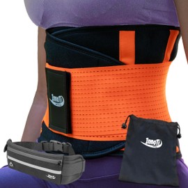 InnoTi Back Support for Men and Women, Back Support Belt for Stabilising the Lumbar Vertebrae during Sports and Work, Compression with Double Adjustment Bands (Orange, S)