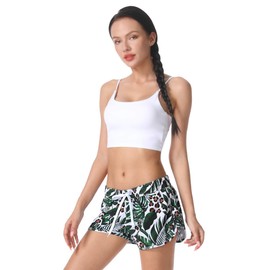 Nonwe Women's Board Shorts Stretch Floral Printed Elastic Waistband Shorts with Pockets Dark Green XS
