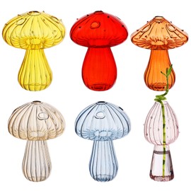 6 Pcs Mushroom Glass Propagation Stations, High Borosilicate Hydroponic Planters, Cute Indoor Vases for Home Decor