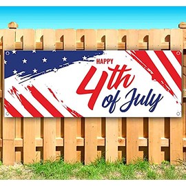 Happy 4th of July Banner 13 oz | Non-Fabric | Heavy-Duty Vinyl Single-Sided with Metal Grommets