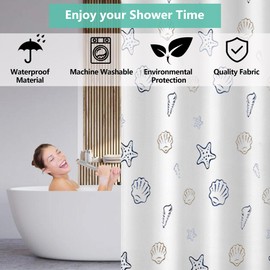 GERUIKE Shower Curtain, White, 180 x 180 cm, Waterproof, Textile Shower Curtain, Washable with 12 Shower Curtain Rings, Polyester Shower Curtain with Weight Bottom, White Maritime Pattern, Shower