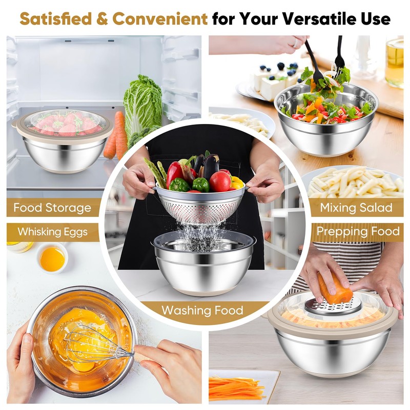 P&P CHEF Mixing Bowls with Lids Set of 3, Stainless