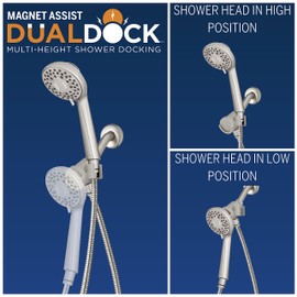 Waterpik Magnetic Dual Dock Adjustable Height Hand Held Shower Head With 5-Foot Metal Hose and PowerPulse Shower Massage, Brushed Nickel QMK-759ME