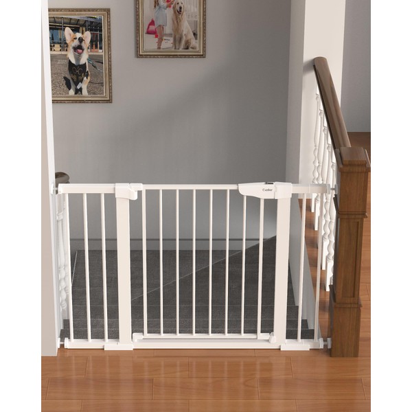Mom's Choice Awards Winner-Cumbor 29.7-46" Baby Gate for Stairs, Auto Close Dog Gate for the House, Easy Install Pressure Mounted Pet Gates for Doorways, Easy Walk Thru Wide Safety Gate for Dog, White