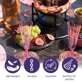 MATANA 100 Premium Pink Plastic Champagne Glasses with Glitter, 150 ml - Reusable Plastic Champagne Glasses, Plastic Champagne Flutes, Prosecco Glasses for Weddings, Parties