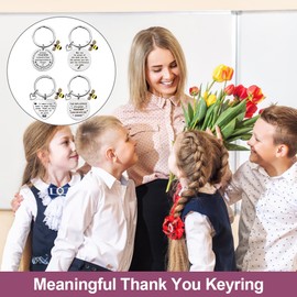 SwirlColor Teacher Gifts Keyring 4pcs, Meaningful Thank You Keyring Novelty Teacher Keyrings Metal Keyrings for Women Men Teacher Instructor Professor Coach