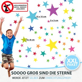 ELES VIDA - 100 Stars Wall Stickers for Children's Room - Wall Sticker Set - Pastel Colours, Baby Starry Sky for Sticking Wall Sticker Wall Decoration - Wall Film, Toddlers, Colourful