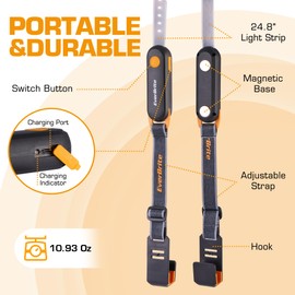 EverBrite Rechargeable Underhood Work Light, Magnetic Under Hood LED Work Light Bar for Mechanic, 3 Power Modes with Adjustable Straps and Hooks, Ideal Gifts for Mechanics, Men, Automotive, Garage