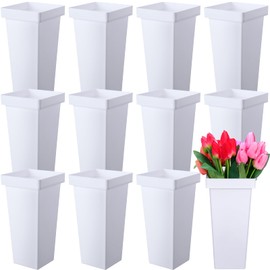 Beeveer 12 Pcs Flower Buckets 13.4 Inch Plastic Floral Bucket for Cut Flowers Modern Square Vases for Centerpieces Display Decorative Plastic Vases for Table Home Wedding Decorations (White)