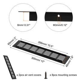 uxcell Rectangle Ventilation Grille, Aluminum Alloy Mesh Air Vent Cover Louvered Ventilation Cover with Mounting Screws for Cabinet Shoe Closet (300x60mm/12"x2", Black)