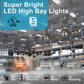 Upgraded 2FT Strong Illumination Led High Bay Light with Grill Reflector,100-277V【Driver Equipped】,100W 14000LM 5000K Linear for Warehouse Workshop Garage -1Pack