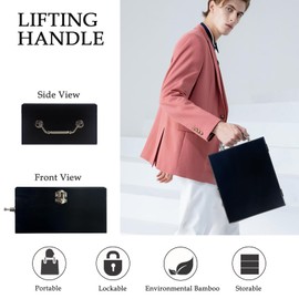 Giftidea Black Bamboo Storage Box with Tray - Large Wooden Box with Combination Lock - Decorative Box Set with Accessories Great Gift Choice