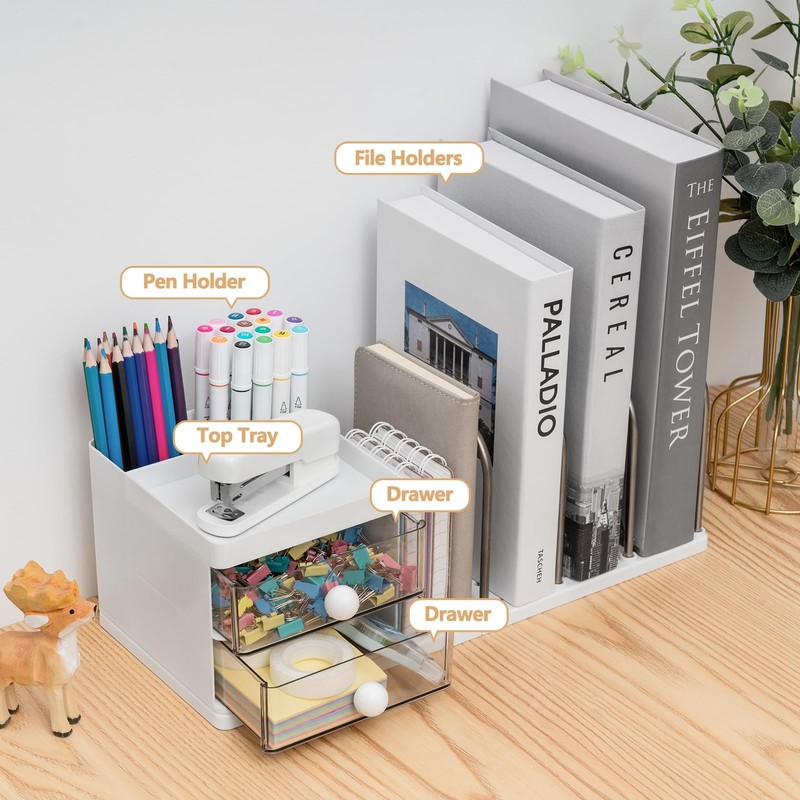RISEMART Desk Organiser with File Holder, Versatile Desk Tidy Stationery