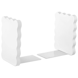 Skyygemm White Wood Scalloped Bookends for Shelves, Non Slip Decorative Cute Aesthetic Preppy Heavy Duty Book Ends Organizer Stopper for Nursery Home Decor Office