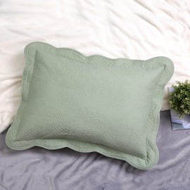 YINFUNG Quilted Pillow Sham Sage Green King Cotton Medallion Damask Set of 2 Embroidered Floral Pillowcases Embossed Matelasse Victorian Vintage Textured Decorative Pillow Cover 20×36