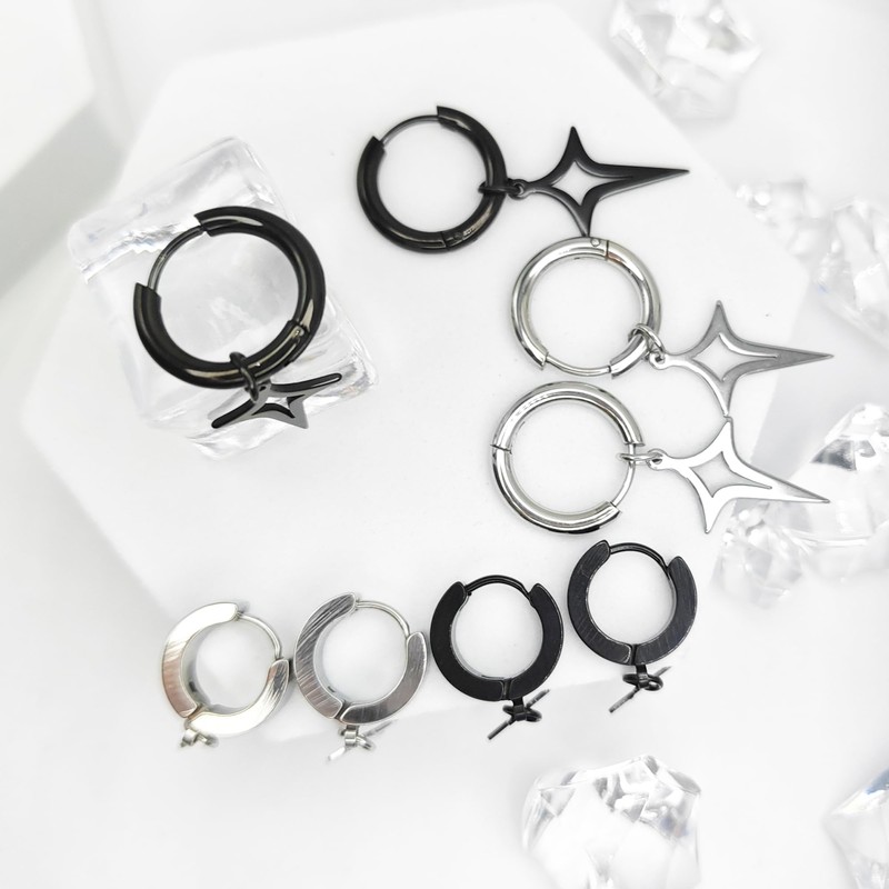TFENY SJGF 4 Pairs 316L Star and Cross Dangle Drop