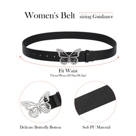Coubeau Wide Women's Belt - Fashionable Rhinestone Butterfly Buckle Hole Belt Faux Leather Suitable for Denim Dresses, black