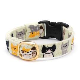 ぽぽねこ グラフィック猫首輪 色いろ猫 セーフティバックル・鈴付き・ハゲにくい (くすみグリーン, M)