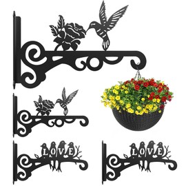 4-Pack Aesthetic Wall Plant Hanger Indoor and Outdoor – 10 Inch Metal Hanging Plant Bracket with Beautiful Bird Pattern – Heavy Duty Plant Hooks for Hanging Plants, Bird Feeder, Wind Chime, Lantern