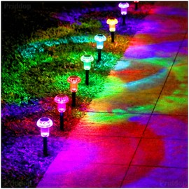 Priddop Solar Lights Outdoor 12 Pack Solar Yard Lights Garden Lights LED Waterproof Mushroom Shape Color Changing Solar Pathway Lights for Driveway, Walkway, Yard, Holiday Decor (Multi-Colored)
