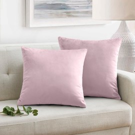 Oxford Homeware Velvet Cushion Covers 45 x 45 cm (Pack of 2) Square Throw Pillow Cases Decorative Pink Cushion Cover for Sofa Bedroom Living Room with Invisible Zipper (18 x 18 Inch)