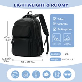 SEAFEW School Backpack for Men Women College High School Bag Lightweight Laptop Bookbag Water Resistant Casual Daypack for Boys Girls for Travel Work C1- Black